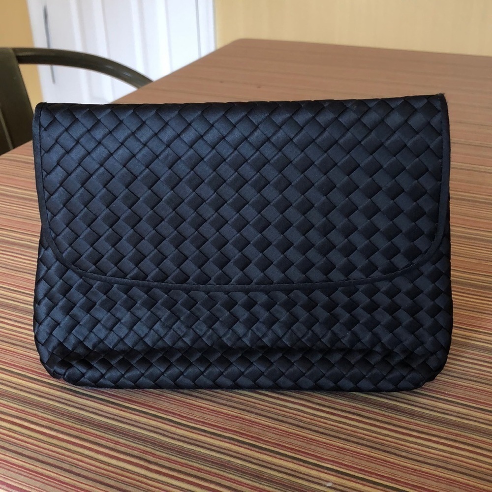 Black Silk Evening Handbag w/Weave Pattern from Bloomingdales